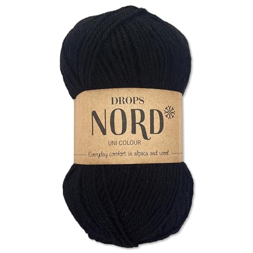 Frida's Wollhaus Drops 50 g Nord Sockenwolle Alpaka Schurwolle flauschig Stricken 23 Farben (uni colour 02 | Schwarz) von Frida's Wollhaus