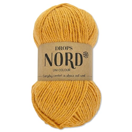 Frida's Wollhaus Drops 50 g Nord Sockenwolle Alpaka Schurwolle flauschig Stricken 23 Farben (uni colour 18 | Ocker) von Frida's Wollhaus