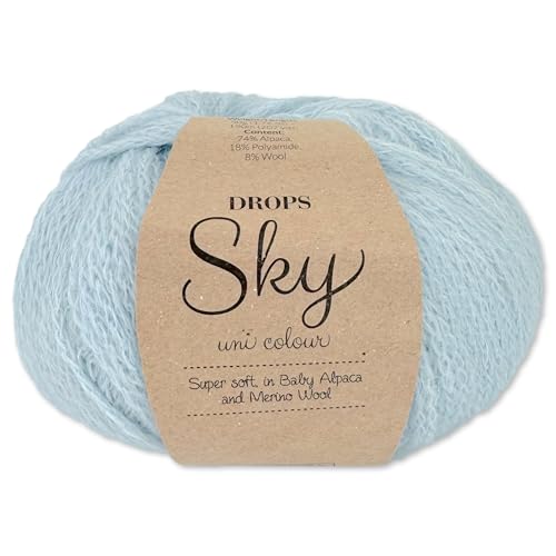 Frida's Wollhaus Drops 50 g Sky Stricken Häkeln Alpaca Schurwolle Alpaka Superweich 31 Farben (31 | Eisblau Uni) von Frida's Wollhaus