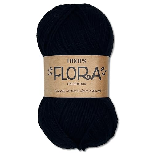 Frida's Wollhaus Drops 50g Flora Uni Stricken Häkeln Schurwolle Öke-Tex Alpaka Filzen17 Farben (Uni 06 | Schwarz) von Frida's Wollhaus