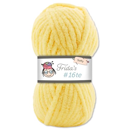 Frida's Wollhaus Frida‘s 100 g #16te Softy Chenille Wolle Stricken Häkeln weich 35 Farben (187 | Hellgelb) von Frida's Wollhaus