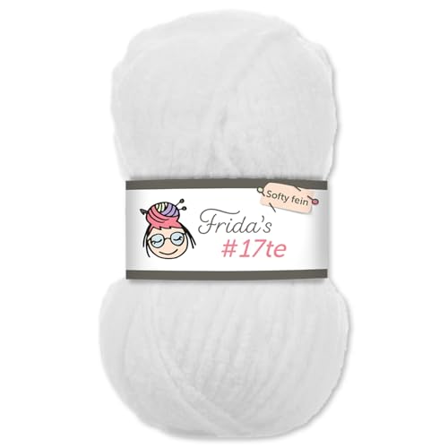 Frida's Wollhaus Frida‘s 100 g #17te Softy Fine Chenille Wolle Stricken Häkeln weich 29 Farben (55 | Weiß) von Frida's Wollhaus