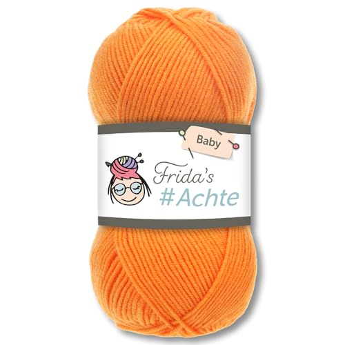 Frida's Wollhaus Frida's 100 g #Achte Babywolle Wolle Garn Stricken Häkeln Anti-Pilling 66 Farben (336 | Orange) von Frida's Wollhaus