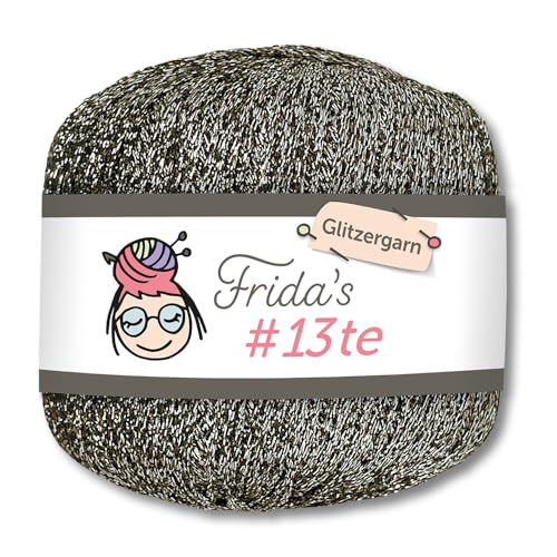 Frida's Wollhaus Frida's 25 g #13te Glitzergarn Häkelgarn Effektgarn Metallic Häkeln Stricken Wolle Garn 18 Farben (1303 | Silber) von Frida's Wollhaus