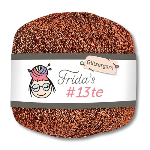 Frida's Wollhaus Frida's 25 g #13te Glitzergarn Häkelgarn Effektgarn Metallic Häkeln Stricken Wolle Garn 18 Farben (1351 | Braun) von Frida's Wollhaus