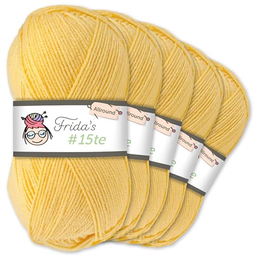 Frida's Wollhaus Frida's 5 x 100 g #15te Allround Basic Garn Babygarn Wolle Stricken Häkeln weich 45 Farben (216 | Hellgelb) von Frida's Wollhaus