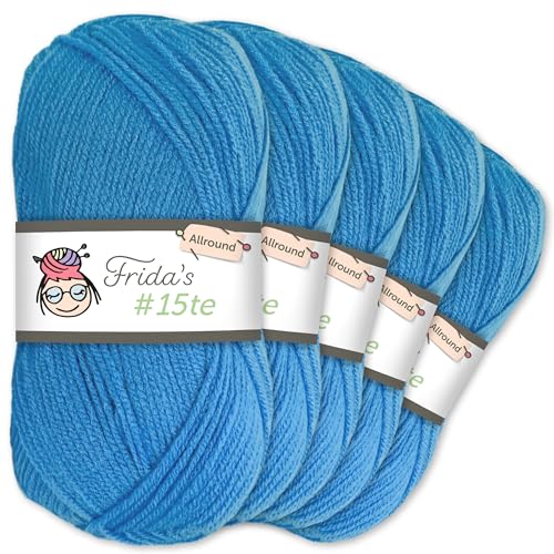 Frida's Wollhaus Frida's 5 x 100 g #15te Allround Basic Garn Babygarn Wolle Stricken Häkeln weich 45 Farben (224 | Mittelblau) von Frida's Wollhaus