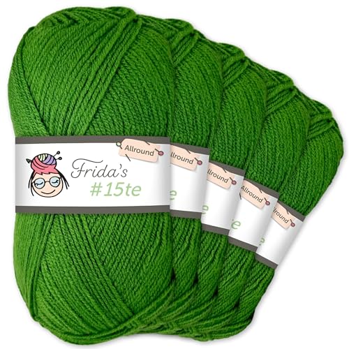 Frida's Wollhaus Frida's 5 x 100 g #15te Allround Basic Garn Babygarn Wolle Stricken Häkeln weich 45 Farben (248 | Moos) von Frida's Wollhaus