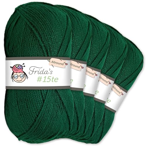 Frida's Wollhaus Frida's 5 x 100 g #15te Allround Basic Garn Babygarn Wolle Stricken Häkeln weich 45 Farben (590 | Dunkelgrün) von Frida's Wollhaus