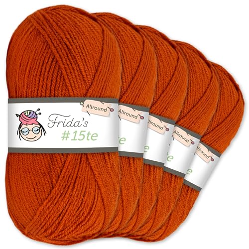 Frida's Wollhaus Frida's 5 x 100 g #15te Allround Basic Garn Babygarn Wolle Stricken Häkeln weich 45 Farben (847 | Rost) von Frida's Wollhaus