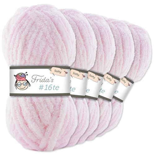 Frida's Wollhaus Frida‘s 5 x 100 g #16te Softy Chenille Wolle Stricken Häkeln weich 35 Farben (031 | Rosé) von Frida's Wollhaus