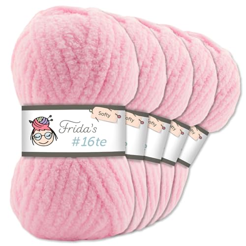 Frida's Wollhaus Frida‘s 5 x 100 g #16te Softy Chenille Wolle Stricken Häkeln weich 35 Farben (185 | Hellpink) von Frida's Wollhaus