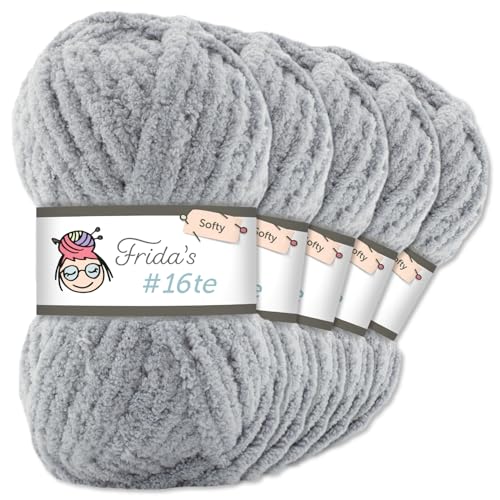 Frida's Wollhaus Frida‘s 5 x 100 g #16te Softy Chenille Wolle Stricken Häkeln weich 35 Farben (428 | Mausgrau) von Frida's Wollhaus