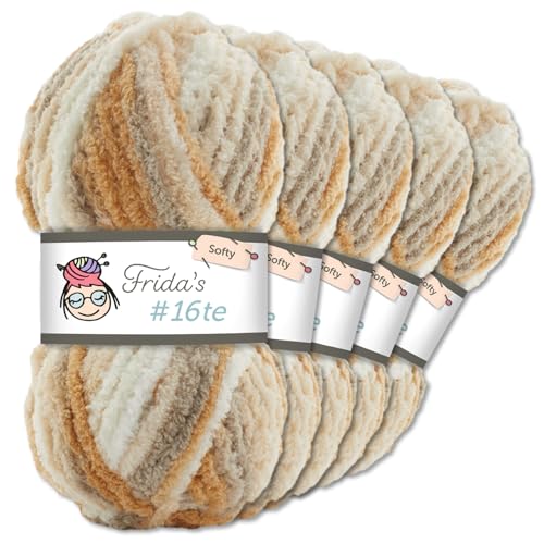 Frida's Wollhaus Frida‘s 5 x 100 g #16te Softy Chenille Wolle Stricken Häkeln weich 35 Farben (5926 | Braunmix) von Frida's Wollhaus