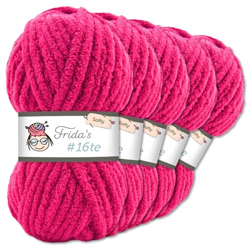 Frida's Wollhaus Frida‘s 5 x 100 g #16te Softy Chenille Wolle Stricken Häkeln weich 35 Farben (798 | Pink) von Frida's Wollhaus