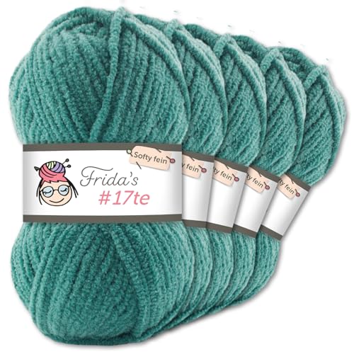 Frida's Wollhaus Frida‘s 5 x 100 g #17te Softy Fine Chenille Wolle Stricken Häkeln weich 29 Farben (532 | Petrol) von Frida's Wollhaus