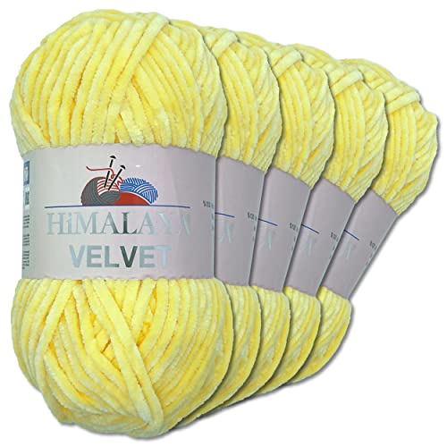 Frida's Wollhaus Himalaya 5 x 100 g Velvet Chenille-Wolle Handarbeit Amigurumi 42 Farben (90002 | Sonnengelb) von Frida's Wollhaus