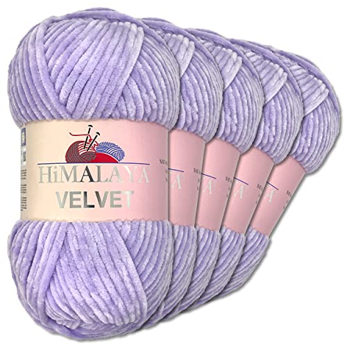 Frida's Wollhaus Himalaya 5 x 100 g Velvet Chenille-Wolle Handarbeit Amigurumi 42 Farben (90005 | Flieder) von Frida's Wollhaus