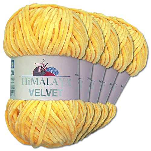 Frida's Wollhaus Himalaya 5 x 100 g Velvet Chenille-Wolle Handarbeit Amigurumi 42 Farben (90013 | Gelb) von Frida's Wollhaus