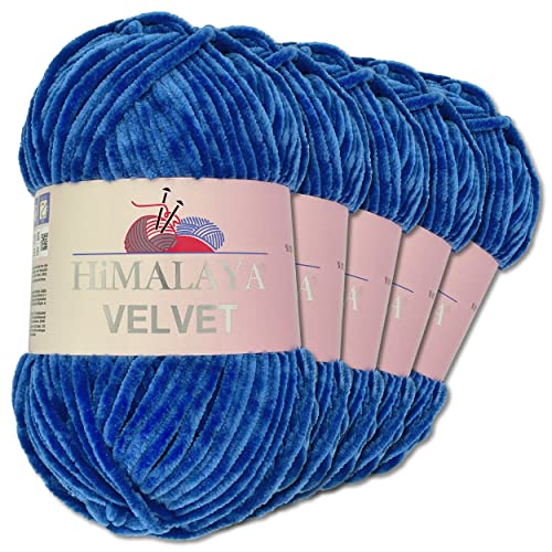 Frida's Wollhaus Himalaya 5 x 100 g Velvet Chenille-Wolle Handarbeit Amigurumi 42 Farben (90029 | Blau) von Frida's Wollhaus