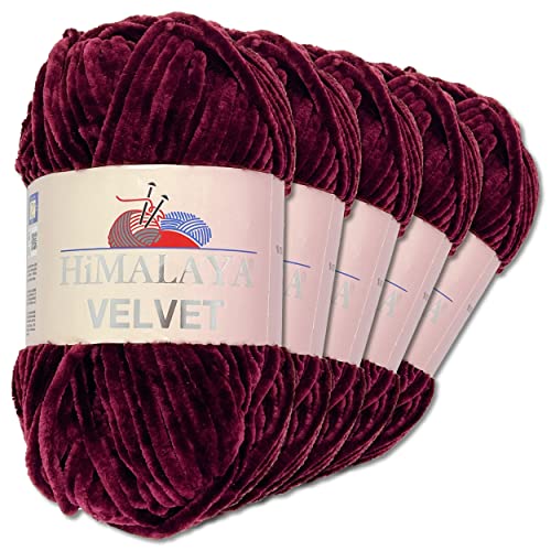 Frida's Wollhaus Himalaya 5 x 100 g Velvet Chenille-Wolle Handarbeit Amigurumi 42 Farben (90039 | Aubergine) von Frida's Wollhaus