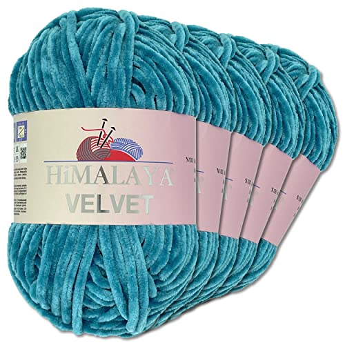 Frida's Wollhaus Himalaya 5 x 100 g Velvet Chenille-Wolle Handarbeit Amigurumi 42 Farben (90041 | Pazifikblau) von Frida's Wollhaus