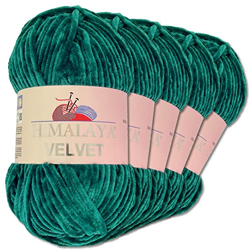 Frida's Wollhaus Himalaya 5 x 100 g Velvet Chenille-Wolle Handarbeit Amigurumi 42 Farben (90048 | Petrol) von Frida's Wollhaus