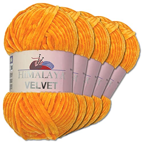 Frida's Wollhaus Himalaya 5 x 100 g Velvet Chenille-Wolle Handarbeit Amigurumi 42 Farben (90068 | Orange) von Frida's Wollhaus