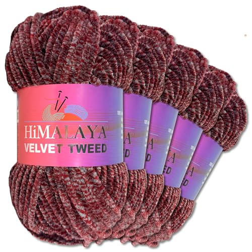 Frida's Wollhaus Himalaya 5 x 100 g Velvet Tweed Chenillegarn Wolle Garn Häkeln Stricken 22 Farben (91102) von Frida's Wollhaus