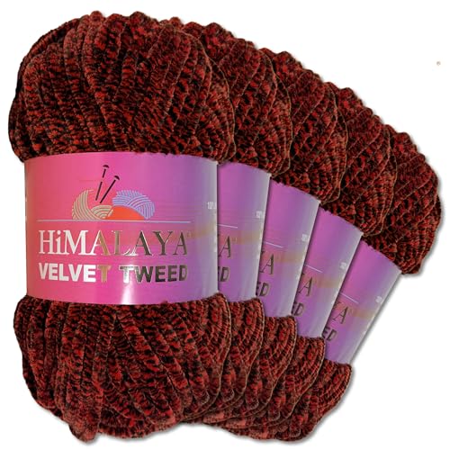 Frida's Wollhaus Himalaya 5 x 100 g Velvet Tweed Chenillegarn Wolle Garn Häkeln Stricken 22 Farben (91103) von Frida's Wollhaus