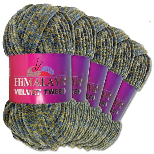 Frida's Wollhaus Himalaya 5 x 100 g Velvet Tweed Chenillegarn Wolle Garn Häkeln Stricken 22 Farben (91119) von Frida's Wollhaus