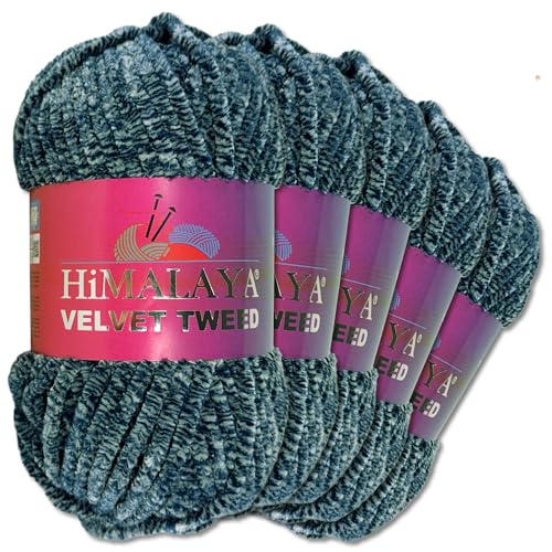 Frida's Wollhaus Himalaya 5 x 100 g Velvet Tweed Chenillegarn Wolle Garn Häkeln Stricken 22 Farben (91122) von Frida's Wollhaus