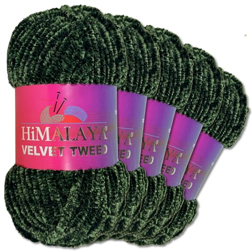 Frida's Wollhaus Himalaya 5 x 100 g Velvet Tweed Chenillegarn Wolle Garn Häkeln Stricken 22 Farben (91124) von Frida's Wollhaus