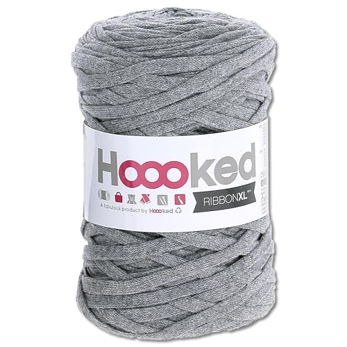 Frida's Wollhaus Hoooked 120 m Ribbon XL Uni 100% Recycling Riesen-Textilgarn Bänchengarn 32 Farben (RXL31 | Stone Grey) von Frida's Wollhaus