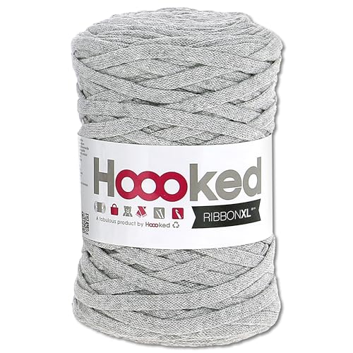 Frida's Wollhaus Hoooked 120 m Ribbon XL Uni 100% Recycling Riesen-Textilgarn Bänchengarn 32 Farben (RXL41 | Silver Grey) von Frida's Wollhaus