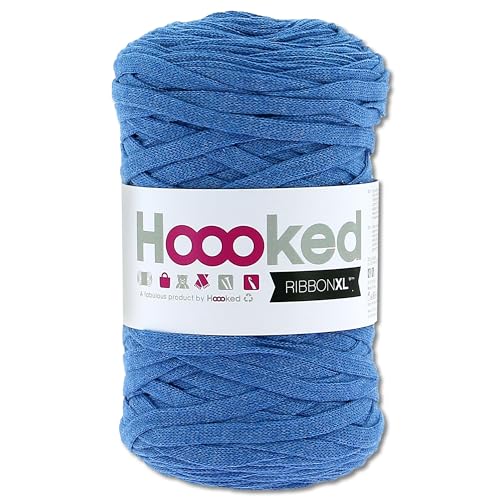 Frida's Wollhaus Hoooked 120 m Ribbon XL Uni 100% Recycling Riesen-Textilgarn Bänchengarn 32 Farben (RXL51 | Imperial Blue) von Frida's Wollhaus