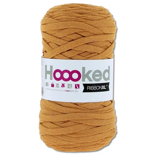 Frida's Wollhaus Hoooked 120 m Ribbon XL Uni 100% Recycling Riesen-Textilgarn Bänchengarn 32 Farben (RXL53 | Harvest Ocre) von Frida's Wollhaus