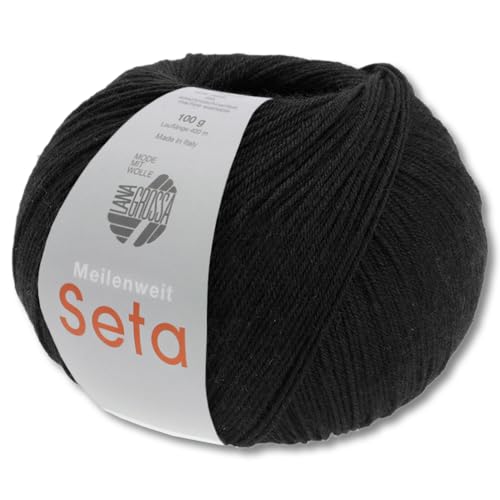 Frida's Wollhaus Lana Grossa 100 g Meilenweit 100 Seta Sockenwolle Merino Seide Garn 31 Farben (16 | Schwarz) von Frida's Wollhaus