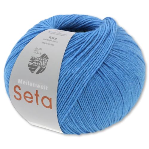 Frida's Wollhaus Lana Grossa 100 g Meilenweit 100 Seta Sockenwolle Merino Seide Garn 31 Farben (31 | Blau) von Frida's Wollhaus