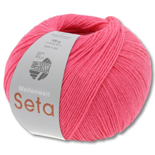 Frida's Wollhaus Lana Grossa 100 g Meilenweit 100 Seta Sockenwolle Merino Seide Garn 31 Farben (33 | Himbeerrot) von Frida's Wollhaus