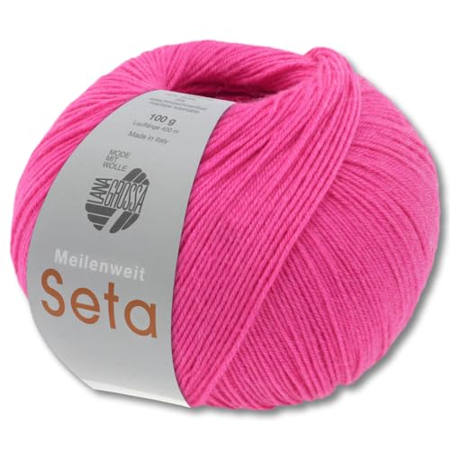 Frida's Wollhaus Lana Grossa 100 g Meilenweit 100 Seta Sockenwolle Merino Seide Garn 31 Farben (37 | Pink) von Frida's Wollhaus