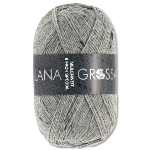 Frida's Wollhaus Lana Grossa 150 g Meilenweit 6-fach 150 Sockenwolle Stricken Garn 19 Farben (8972 | Hellgrau meliert) von Frida's Wollhaus