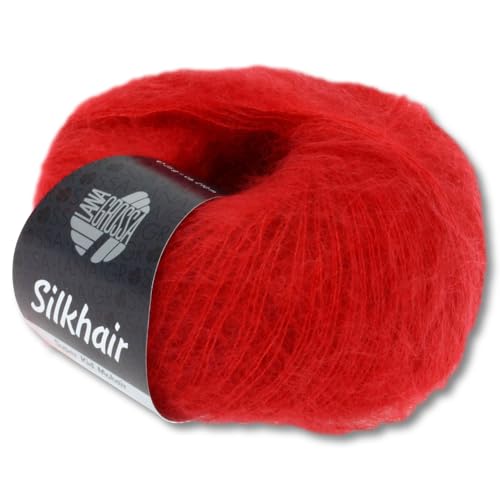 Frida's Wollhaus Lana Grossa 25 g Silkhair Mohair Superkid Seide Wolle Häkeln Stricken 43 Farben (8 | Kirschrot) von Frida's Wollhaus