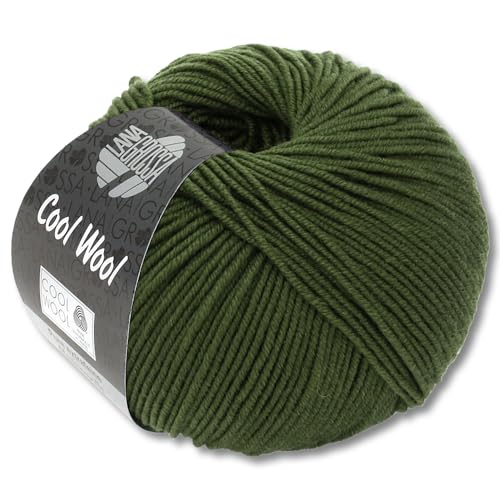 Frida's Wollhaus Lana Grossa 50 g Cool Wool Merinowolle Wolle Garn Häkeln Stricken 38 Farben (2042 | Dunkeloliv) von Frida's Wollhaus