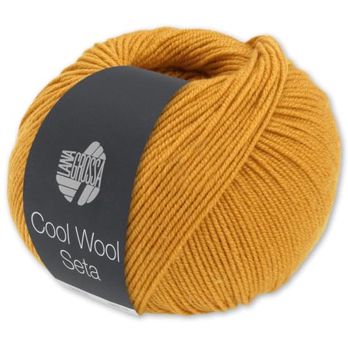 Frida's Wollhaus Lana Grossa 50 g Cool Wool Seta Stricken Häkeln Schurwolle Seide 18 Farben (7 | Rapsgelb) von Frida's Wollhaus