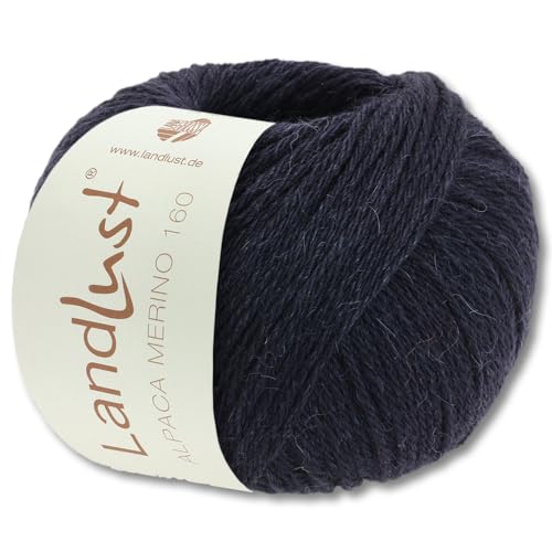 Frida's Wollhaus Lana Grossa 50 g Landlust Alpaka Merino 160 Wolle Stricken 26 Farben (412 | Schwarzblau) von Frida's Wollhaus