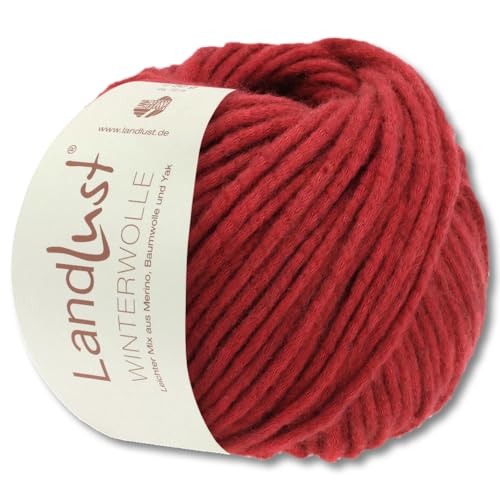 Frida's Wollhaus Lana Grossa 50 g Landlust Winterwolle Merino Yak Wolle Garn Stricken 23 Farben (4 | Karminrot meliert) von Frida's Wollhaus