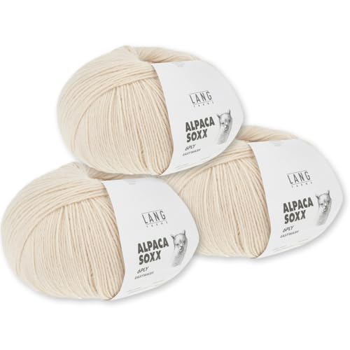 Frida's Wollhaus Lang Yarns 3 x150 g Alpaca Soxx 6-fach Wolle Stricken Alpaka Easywash 36 Farben (002 | Creme) von Frida's Wollhaus