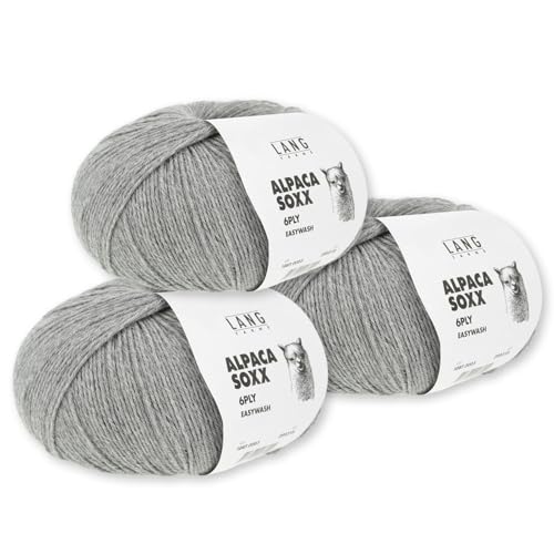 Frida's Wollhaus Lang Yarns 3 x150 g Alpaca Soxx 6-fach Wolle Stricken Alpaka Easywash 36 Farben (003 | Hellgrau) von Frida's Wollhaus