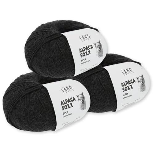 Frida's Wollhaus Lang Yarns 3 x150 g Alpaca Soxx 6-fach Wolle Stricken Alpaka Easywash 36 Farben (004 | Schwarz) von Frida's Wollhaus